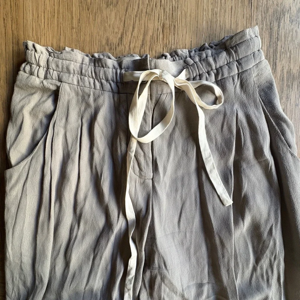 $128 Wilfred Aritzia Allant Linen Blend Pants Grey XXS Paperbag Waist Drawstring